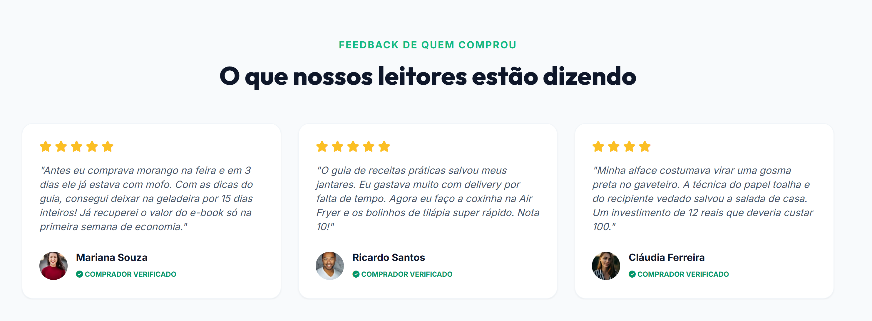 Depoimentos de Mariana Souza, Ricardo Santos e Cláudia Ferreira
